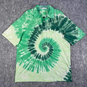 Criquet Shirt Mens Large Green Tie Dye Pocket Short Sleeve Polo Bulldog Golf